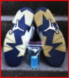 Yellowed sports shoe soles restored by ISLAND GIRL®;s SEA GLOW™